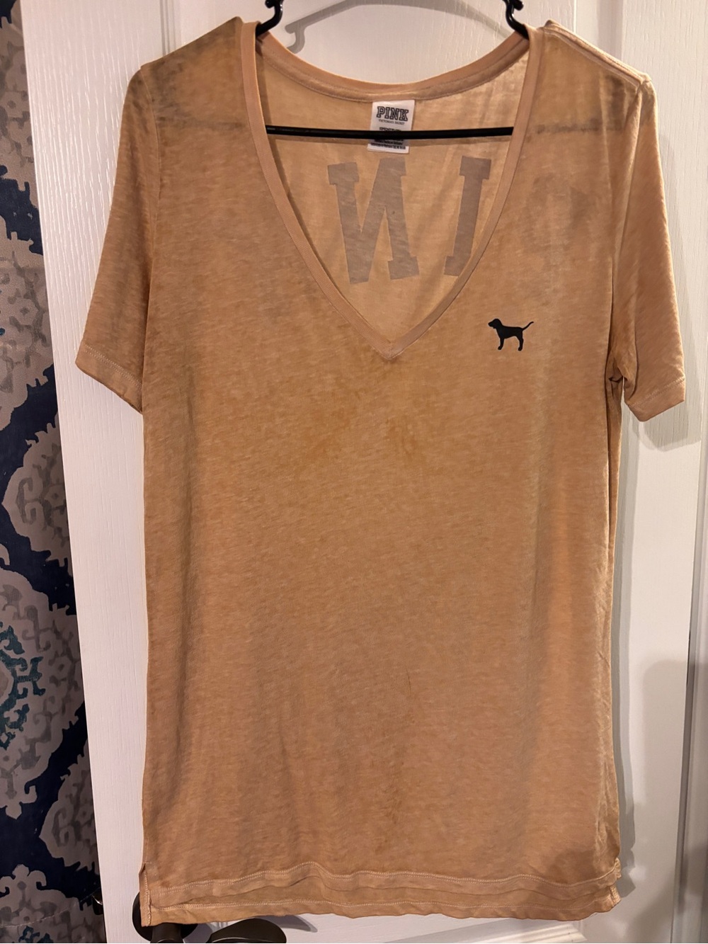 PINK Victoria's Secret Women's V-Neck Tee in Mustard Tan